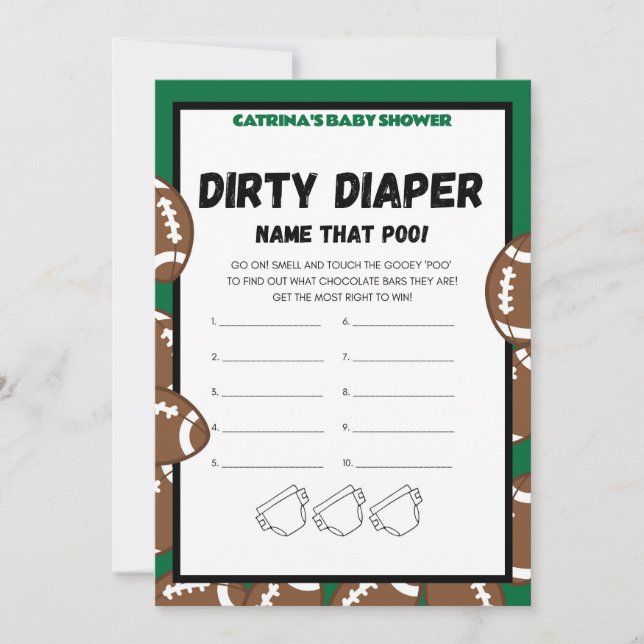 Convite Jogo de Chá de fraldas de futebol, Futebol - Nome  (Frente)