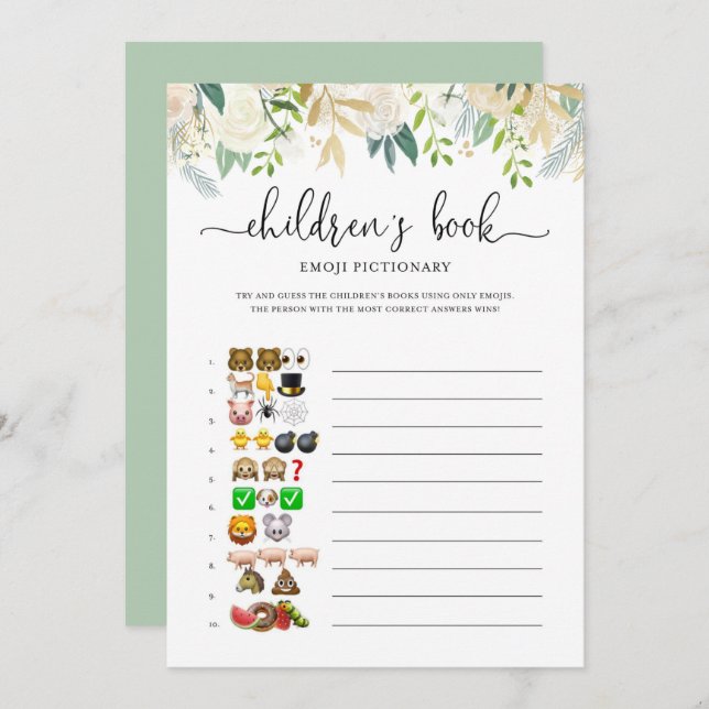 Convite Jogo de Chá de fraldas Emoji Pictionary para Pesso (Frente/Verso)