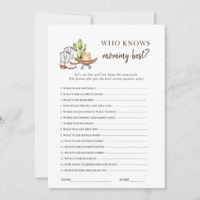 Convite Jogo de Chá de fraldas Ocidental do Cowboy (Frente)