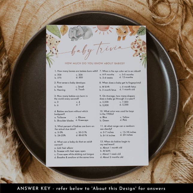 Convite Jogo de Chá de fraldas SAFARI Baby Trivia (Criador carregado)