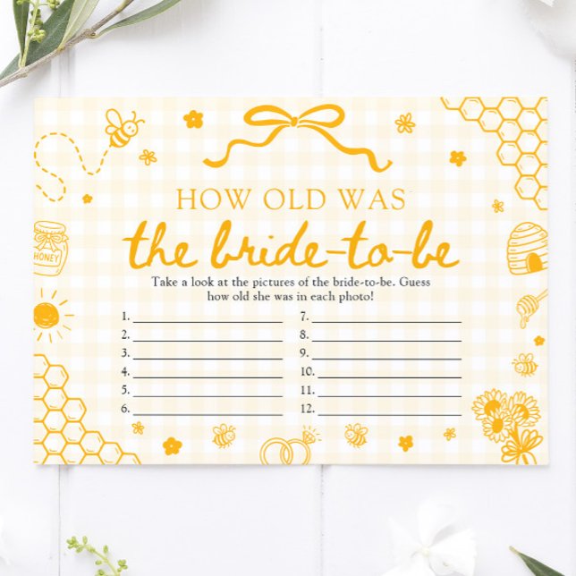 Convite Jogo de Chá de Noiva Abelha Mel Quantos Anos Tinha (Honey Bee How Old Was The Bride Bridal Shower Game)