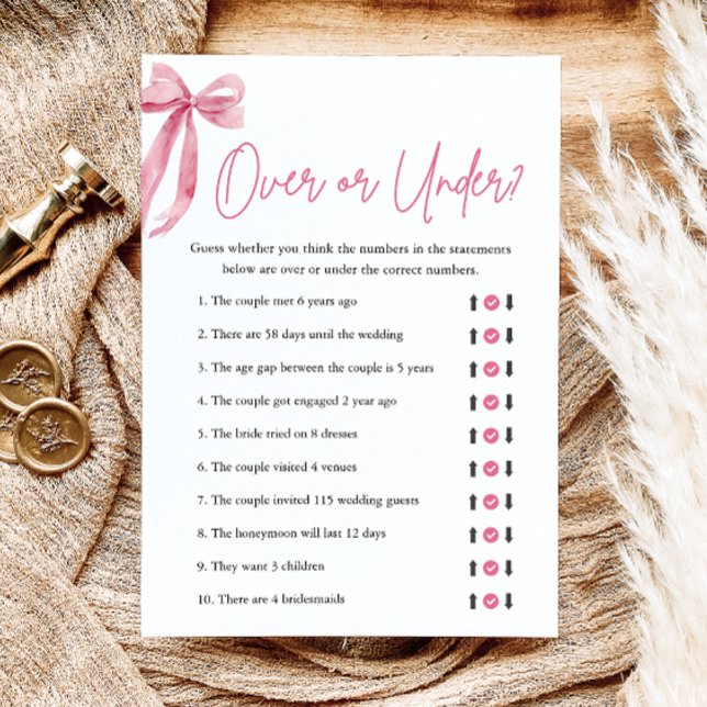 Convite Jogo de Chá de Noiva Arco Rosa Elegante Acima ou A (Pink Bow Name That Cake Bridal Shower Game)