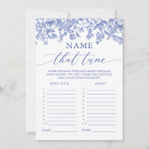 Convite Jogo de Chá de Noiva Blue Floral Name That Tune