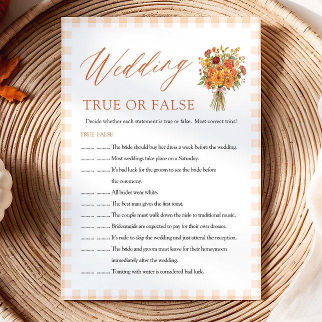 Convite Jogo de Chá de Noiva de Casamento de Outono Verdad (Fall Wedding True or False Bridal Shower Game)