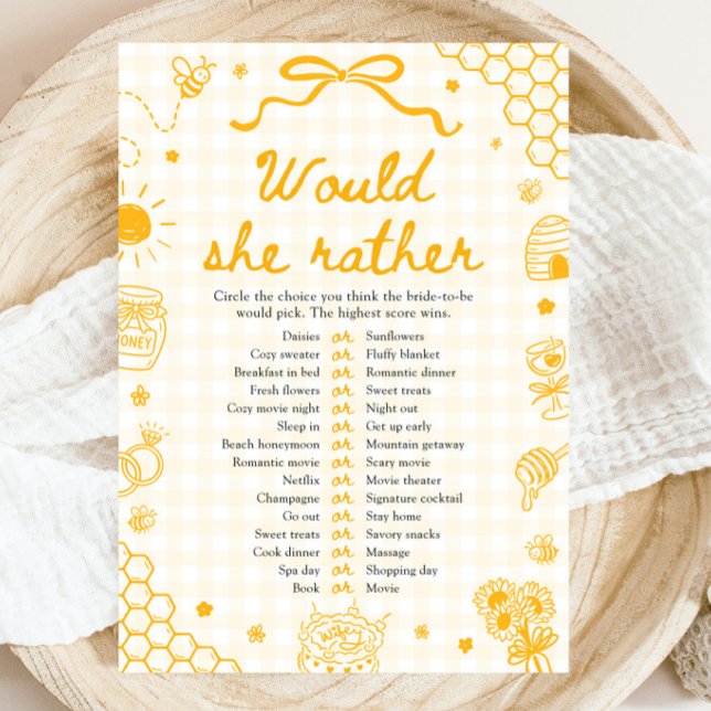 Convite Jogo de Chá de Noiva 'Honey Bee Would She Rather' (Honey Bee Would She Rather Bridal Shower Game)