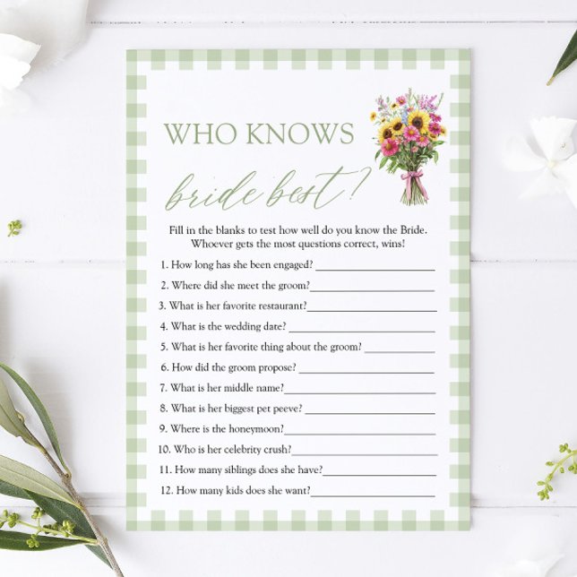 Convite Jogo de Chá de Noiva Quem Conhece Melhor a Noiva (Green Who Knows The Bride Best Bridal Shower Game)