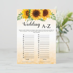 Convite Jogo de Chá de panela A-Z de Casamento de Girassol
