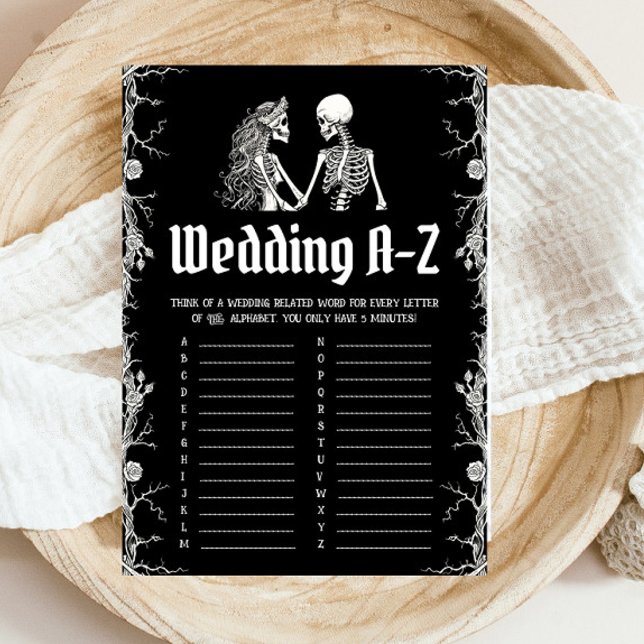 Convite Jogo de Chá de panela de Casamento de Esqueleto de (Halloween Skeleton Wedding A-Z Bridal Shower Game)