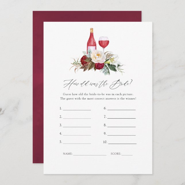 Convite Jogo de Chá de panela de Vinho Floral Burgundy (Frente/Verso)