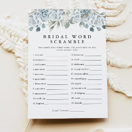 Convite Jogo de Chá de panela do Word Scramble Azul Dusty