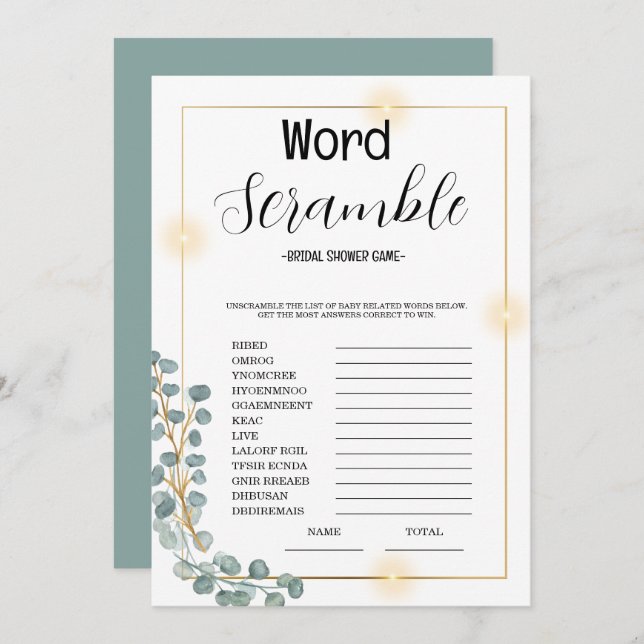 Convite Jogo de Chá de panela do Word Scrumble (Frente/Verso)