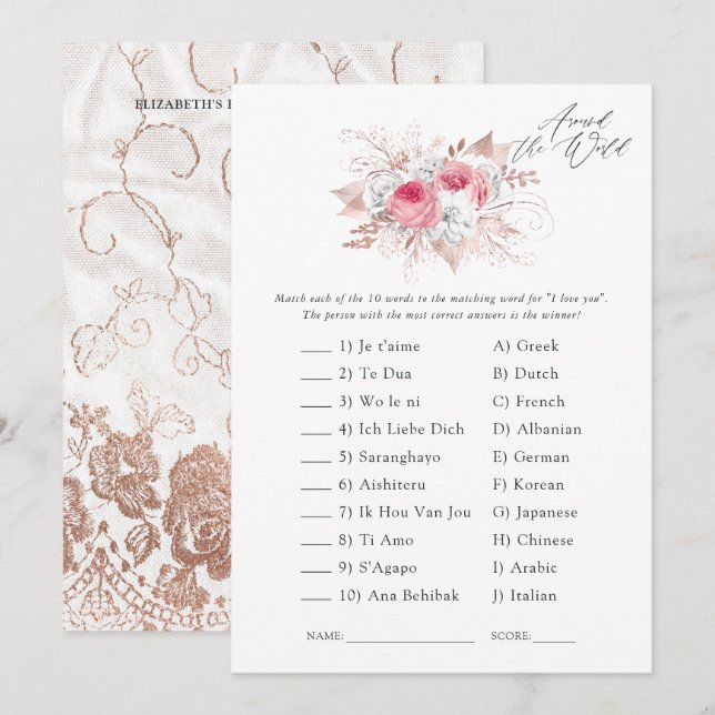 Convite Jogo de Chá de panela Floral e Lace (Frente/Verso)