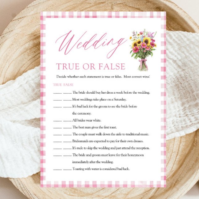 Convite Jogo de Chuva de Noiva Verdadeiro ou Falso Rosa (Pink Wedding True or False Bridal Shower Game)