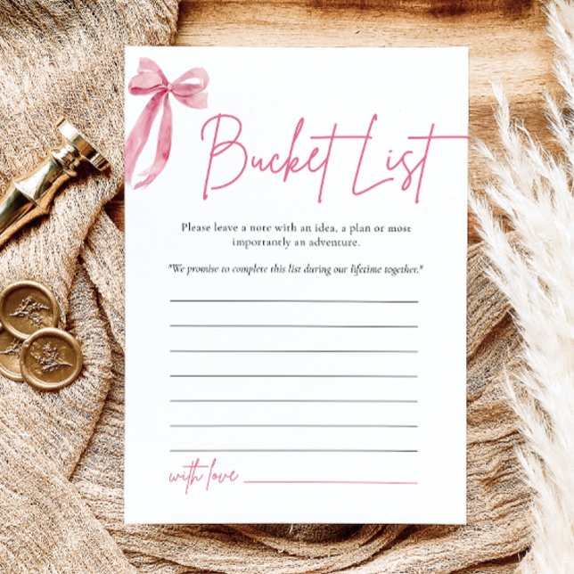 Convite Jogo de Chuva de Presentes de Noiva com Balde de L (Blush Pink Bow Bucket List Bridal Shower Game)