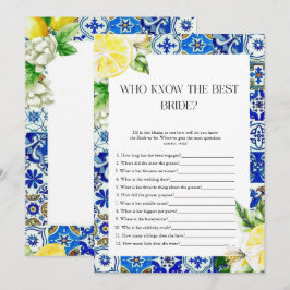 Convite Jogo de chuveiro de noiva de azulejo azul limão