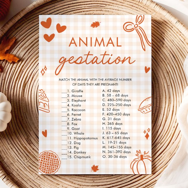 Convite Jogo de Chuvinha de Bebê Gestação de Animal Desenh (Fall Hand Drawn Animal Gestation Baby Shower Game)