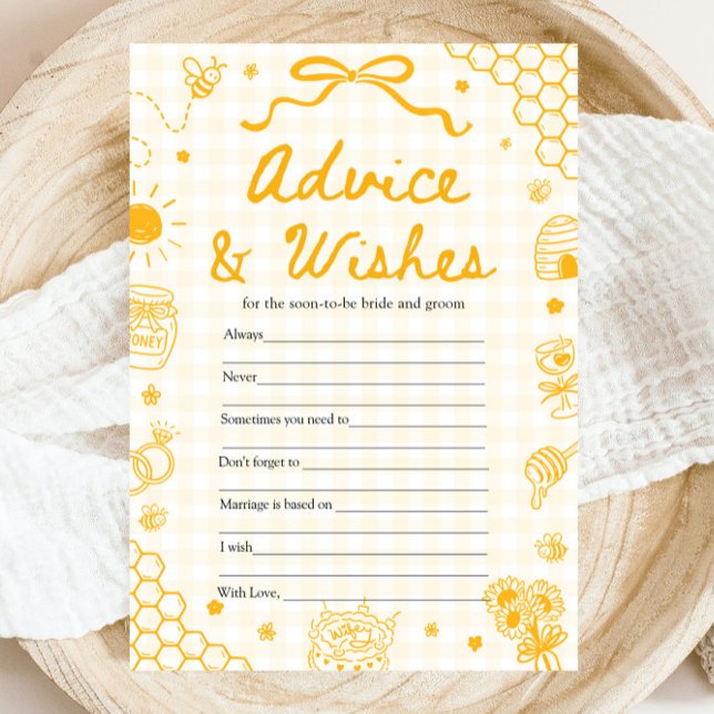 Convite Jogo de Conselhos e Desejos do Mel Abeille Xadrez  (Yellow Gingham Honey Bee Advice and Wishes Game)