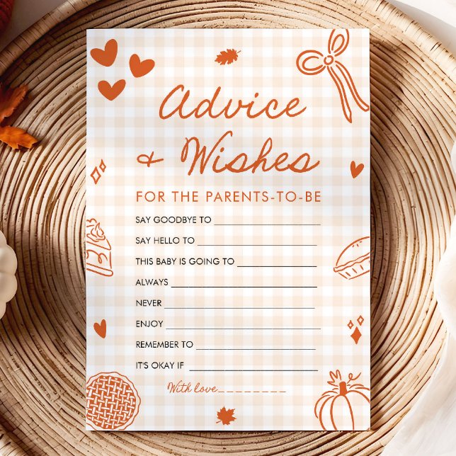 Convite Jogo de Conselhos e Desejos para Chás de Bebê Dese (Fall Hand Drawn Baby Shower Advice and Wishes Game)