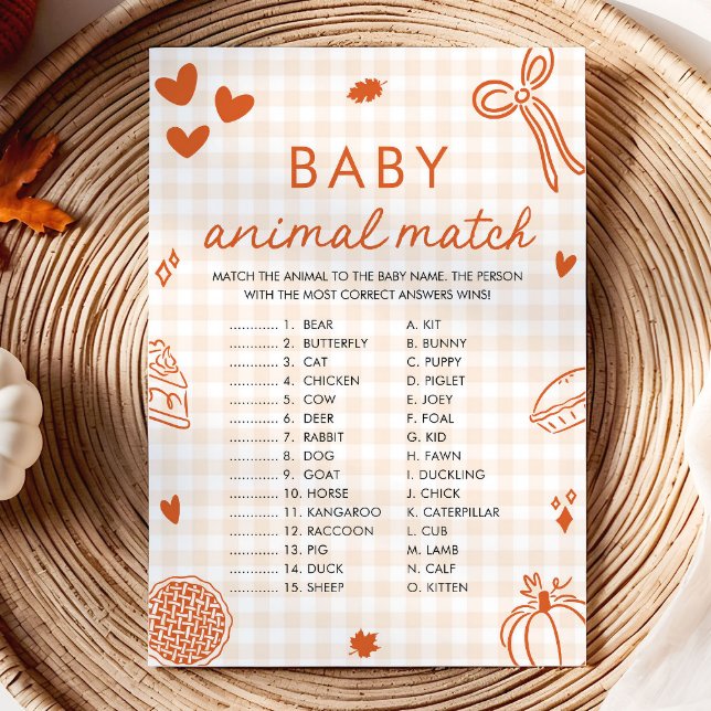 Convite Jogo de Correspondência de Bebês Animais Desenhado (Fall Hand Drawn Baby Animal Match Baby Shower Game)