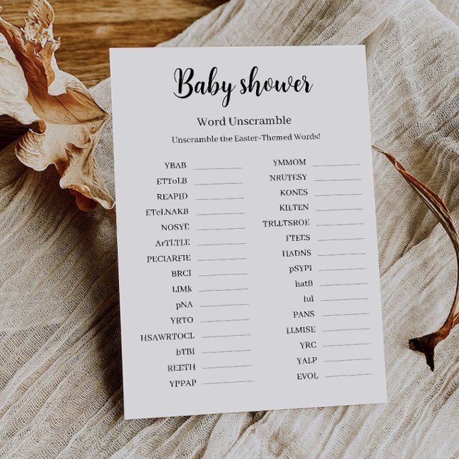 Convite Jogo de Desembaralhar Palavras para Chá de Bebê, I (Baby Shower Word Unscramble Game, Printable Invitation)