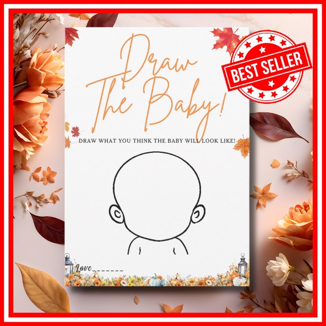 Convite JOGO DE DESENHAR O BEBÊ Jogo para Chá de Bebê LITT (DRAW THE BABY GAME Easy Baby Shower Game A Little Pumpkin is on the Way Fall Autumn Theme )