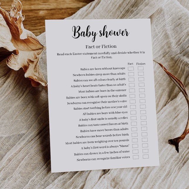 Convite Jogo de Fato ou Ficção para Chá de Bebê, Trivia de (Baby Shower Fact or Fiction Game, Baby Trivia Invitation)