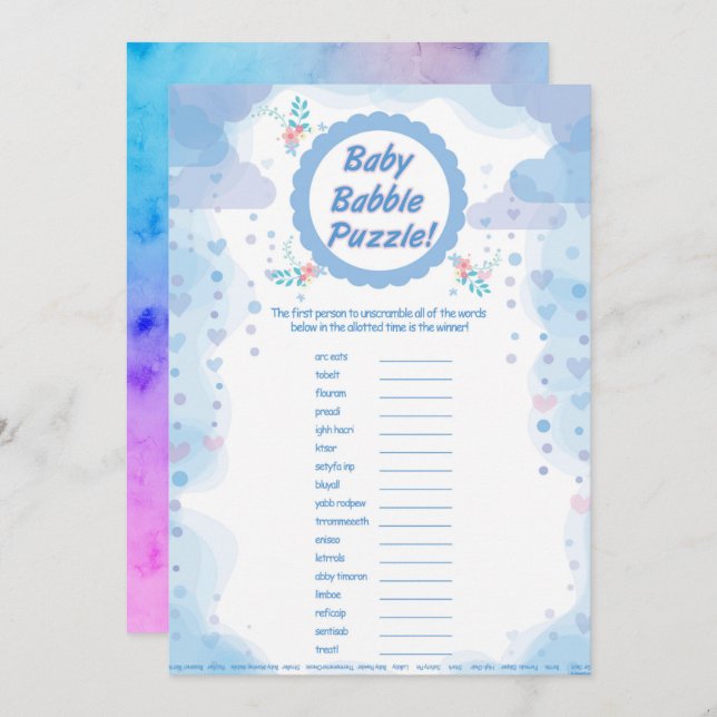 Convite jogo de festas de bebês unisex (Frente/Verso)