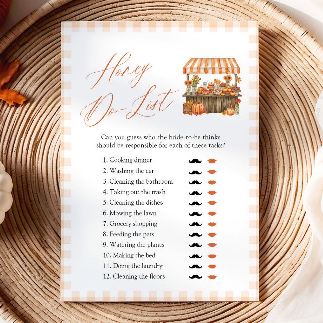Convite Jogo de Gingado Laranja de Outono - Qual era a Ida (Fall Orange Gingham How Old Was The Bride Game)