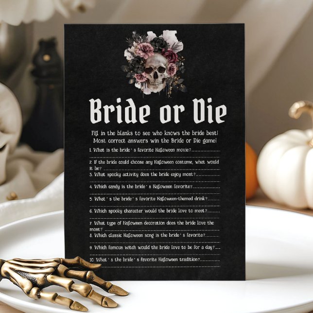 Convite Jogo de Halloween: Quem Conhece Melhor a Noiva Cav (Halloween Skull Who Knows The Bride Best Game)