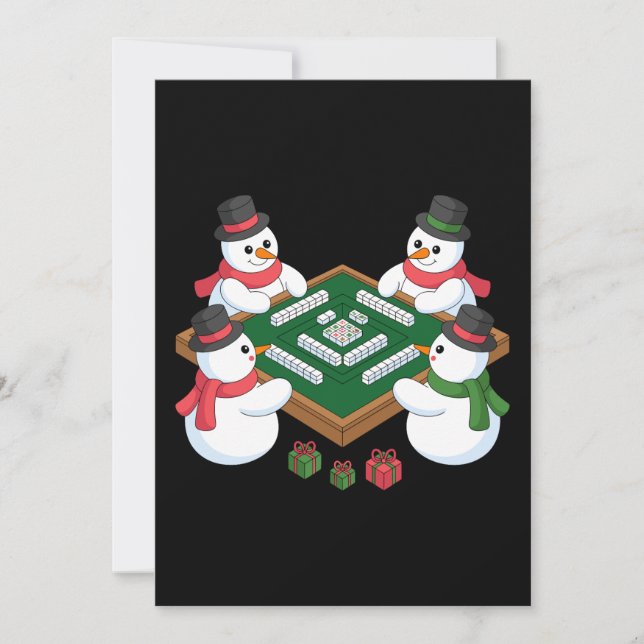 Convite Jogo de Mahjong de Natal Boneco de Neve Mesa Féria (Frente)