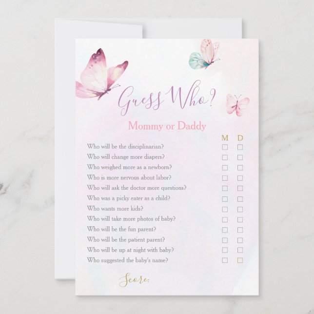 Convite Jogo de Mamães ou Chás de fraldas de borboletas (Frente)