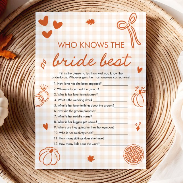 Convite Jogo de Noiva de Outono Laranja Quem Conhece Melho (Orange Fall Who Knows The Bride Best Bridal Game)