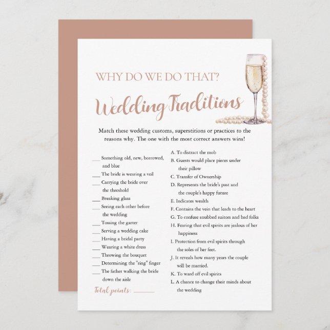 Convite Jogo de noivado de Pérolas e Tradição de Prosecco (Frente/Verso)