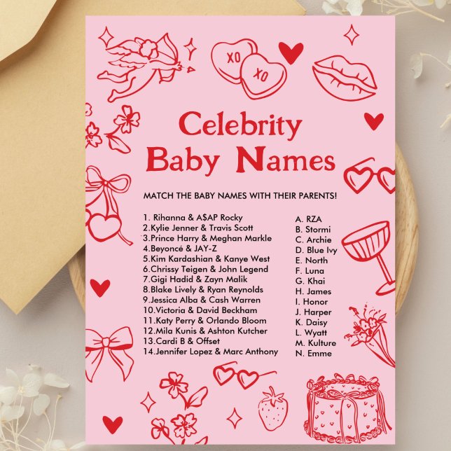 Convite Jogo de Nomes de Bebês de Celebridades em Desenho  (Criador carregado)
