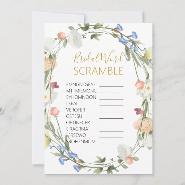 Convite Jogo de Palavras Bridas de Flores Selvagens (Frente)