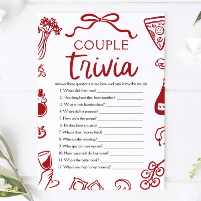 Convite Jogo de perguntas e respostas para chá de noiva: c (Italian Pizza Couple Trivia Bridal Shower Game)