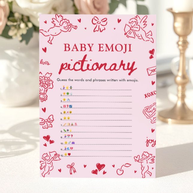 Convite Jogo de Pictionary de Emoji de Bebê Desenhado à Mã (Hand Drawn Valentine Baby Emoji Pictionary Game)