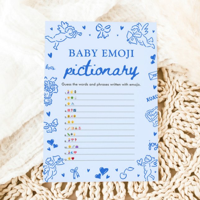 Convite Jogo de Pictionary de Emoji de Bebê Desenhado à Mã (Hand Drawn Valentine Baby Emoji Pictionary Game)