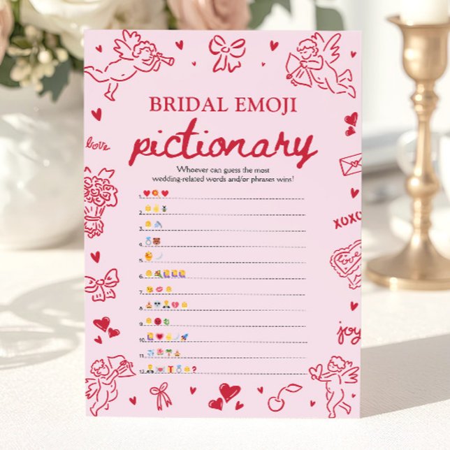 Convite Jogo de Pictionary de Emoji de Chá de Noiva Desenh (Hand Drawn Bridal Shower Emoji Pictionary Game)