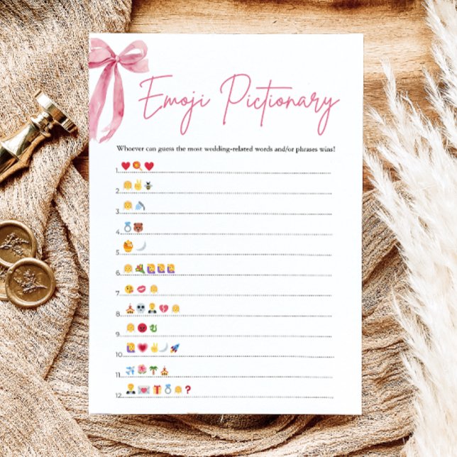 Convite Jogo de Pictionary de Emoji de Chuveiro de Noiva c (Blush Pink Bow Bridal Shower Emoji Pictionary Game)