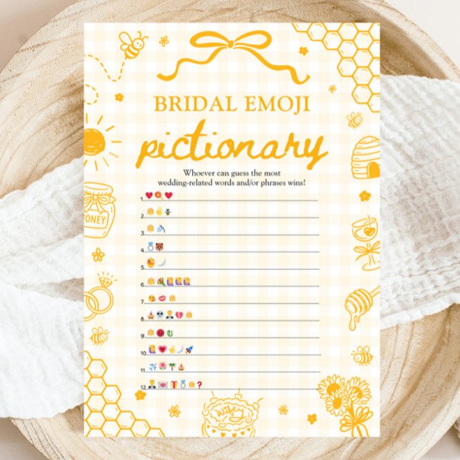 Convite Jogo de Pictionary de Emoji para Chá de Noiva Abel (Honey Bee Bridal Shower Emoji Pictionary Game)