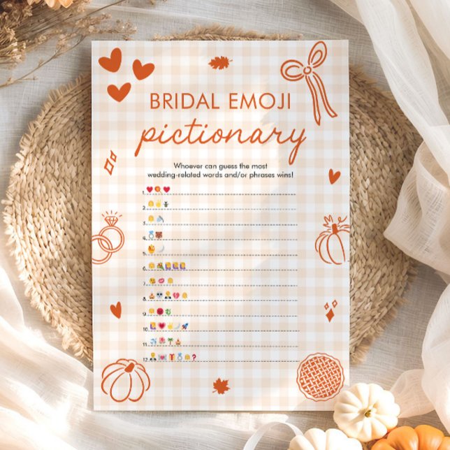 Convite Jogo de Pictionary de Emoji para Chá de Noiva de O (Orange Fall Bridal Shower Emoji Pictionary Game)