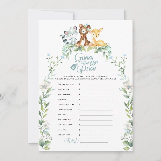 Convite Jogo de Preço do Chá de fraldas Woodland (Frente)
