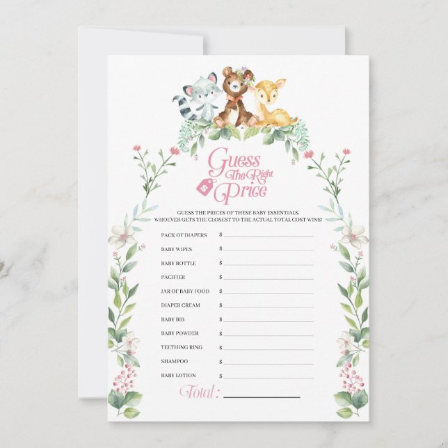 Convite Jogo de Preço do Chá de fraldas Woodland (Frente)