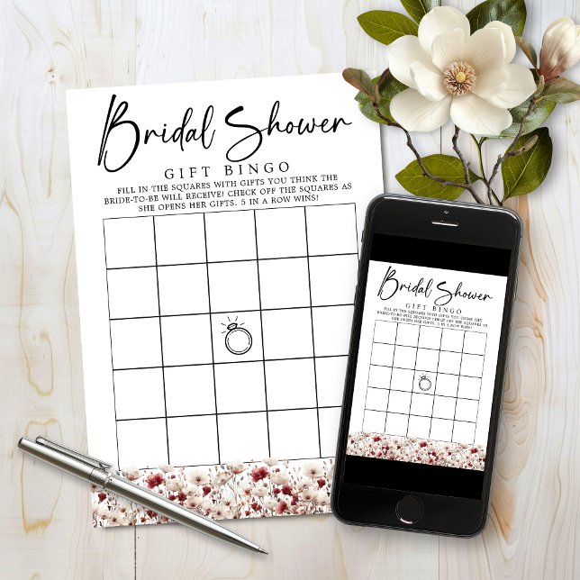 Convite Jogo de Presente de Chá de panela de Flor Selvagem (Wildflower Bridal Shower Gift Bingo Game with Instant Download Option)