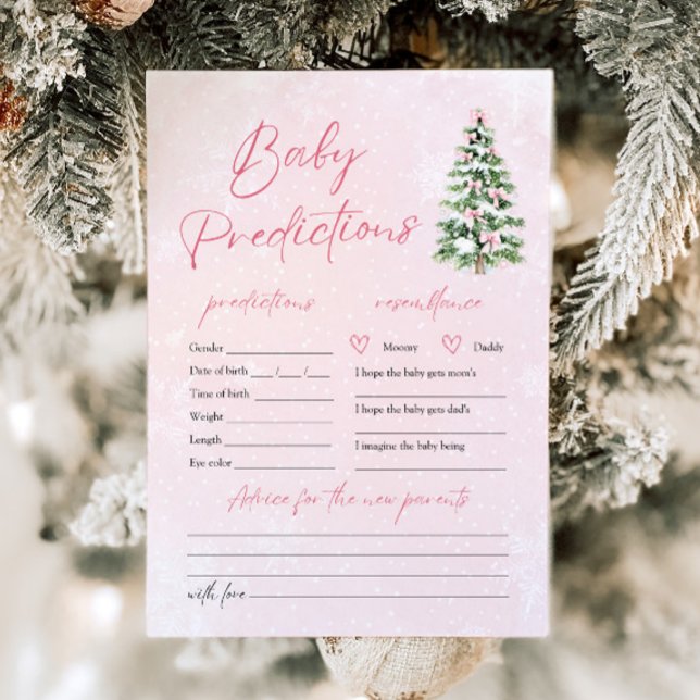 Convite Jogo de Previsão de Bebê da Árvore de Natal com La (Pink Bows Christmas Tree Baby Snow Prediction Game)