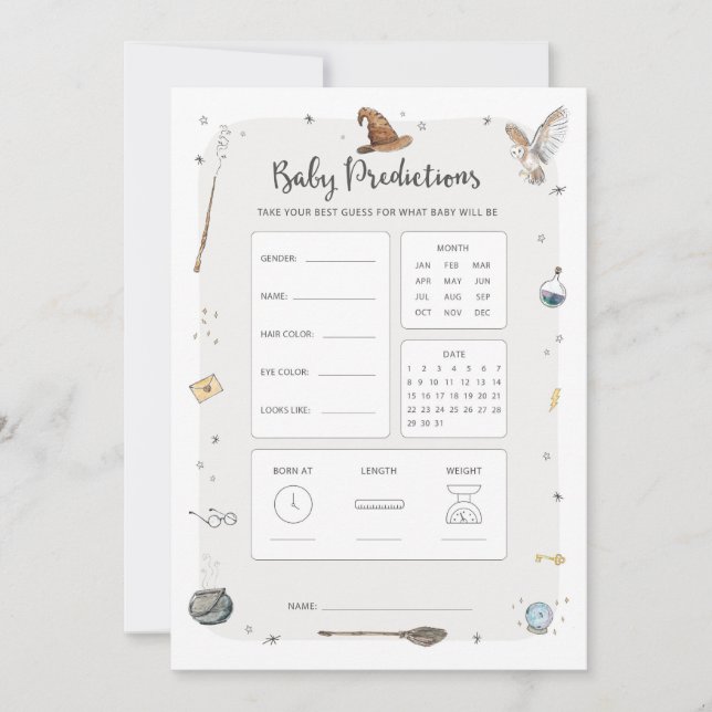 Convite Jogo de Previsão de Bebê para Chá de Bebê Tema Mág (Frente)