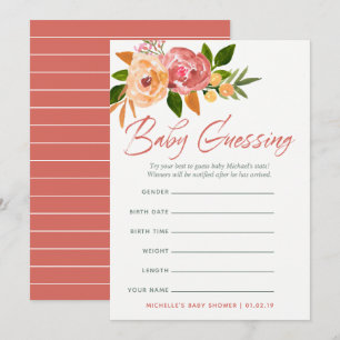 Convite Jogo de Previsões de Bebê com Aquarela de Flores S