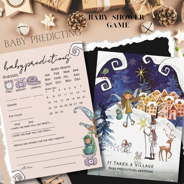 Convite Jogo de Previsões para o Bebê de Inverno do It Tak (It Takes a Village Winter Baby Predictions Game Invitation)