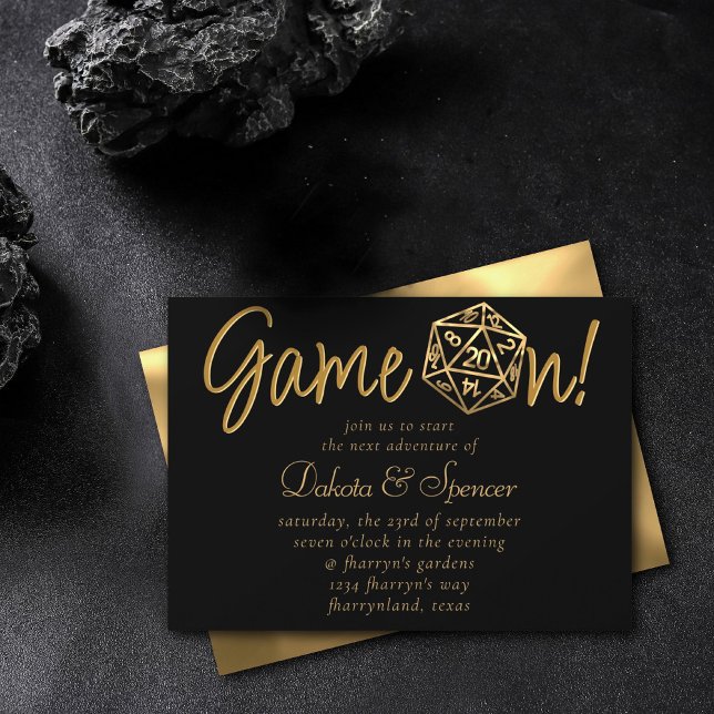 Convite Jogo de RPG | Mesa de Fantasia Dourada Gamer Retro (Criador carregado)